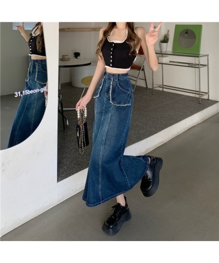 Trumpet Skirts Women Sweet Cool All-match Pocket Retro Sexy Harajuku Streetwear High Waist Ins Popular New Design Patchwork F...