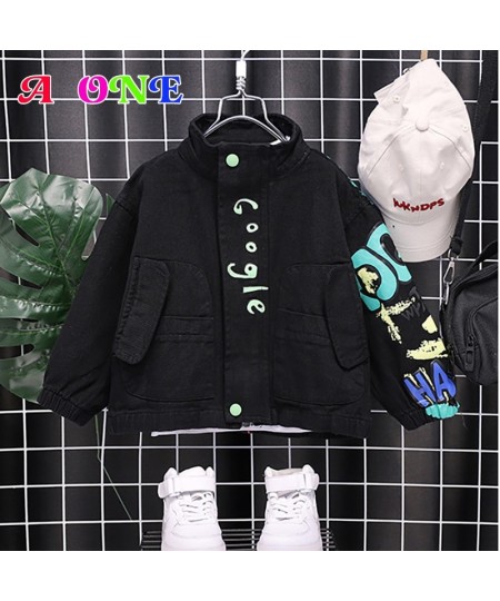 Baby Boy Jacket 2023 Spring Autumn Fashion Black Denim Jacket Kids Jacket Casual Kids Clothing Boy Clothes Letter 2T To 10T Y...