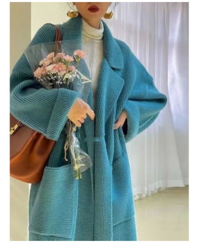 Winter New Chic Oversized Cardigan Women Woolen Sweaters Lace Up Fall 2022 Korean Blue Long Knit Kimono Cardigan Streetwear $...