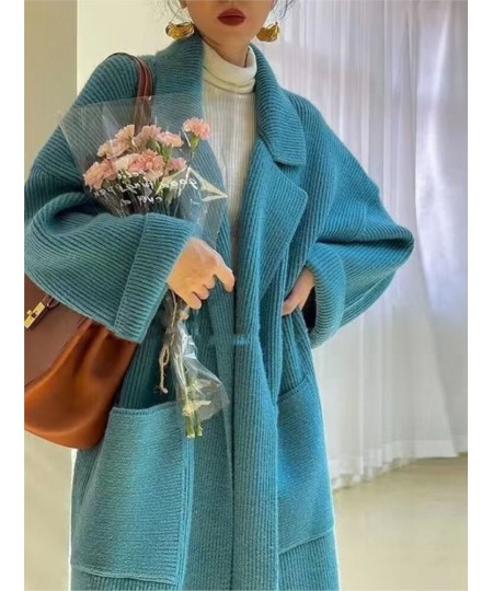 Winter New Chic Oversized Cardigan Women Woolen Sweaters Lace Up Fall 2022 Korean Blue Long Knit Kimono Cardigan Streetwear $...