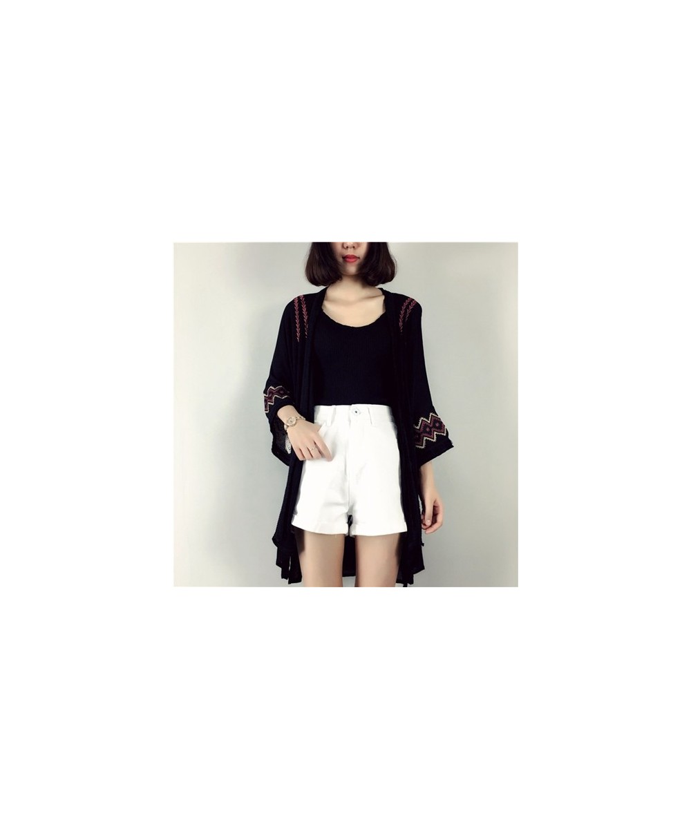 Embroidery Summer Cardigan Black White Kimono Cardigan Women Beach Loose Cardigan $33.16 - Blouses & Shirts