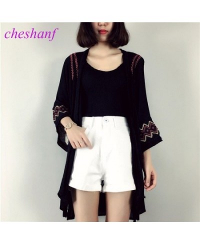 Embroidery Summer Cardigan Black White Kimono Cardigan Women Beach Loose Cardigan $33.16 - Blouses & Shirts