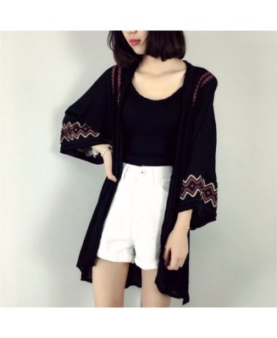 Embroidery Summer Cardigan Black White Kimono Cardigan Women Beach Loose Cardigan $33.16 - Blouses & Shirts