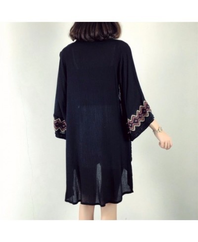 Embroidery Summer Cardigan Black White Kimono Cardigan Women Beach Loose Cardigan $33.16 - Blouses & Shirts