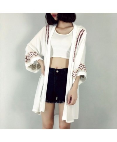 Embroidery Summer Cardigan Black White Kimono Cardigan Women Beach Loose Cardigan $33.16 - Blouses & Shirts