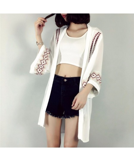 Embroidery Summer Cardigan Black White Kimono Cardigan Women Beach Loose Cardigan $33.16 - Blouses & Shirts