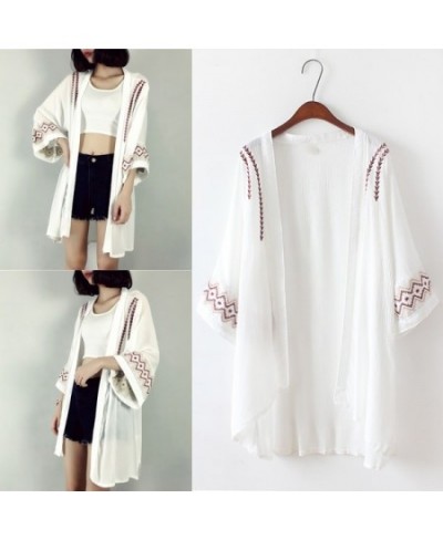 Embroidery Summer Cardigan Black White Kimono Cardigan Women Beach Loose Cardigan $33.16 - Blouses & Shirts