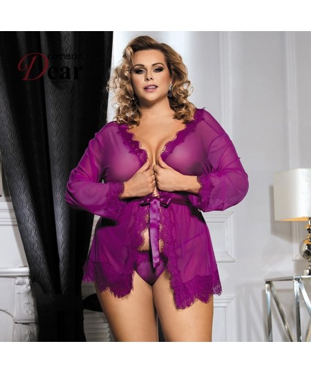 Robes For Women Long Sleeves Sexy Night Wear Women's Plus Size Transparent Sleep Robe With Belt Pyjamas Women RB80182 $37.65 ...