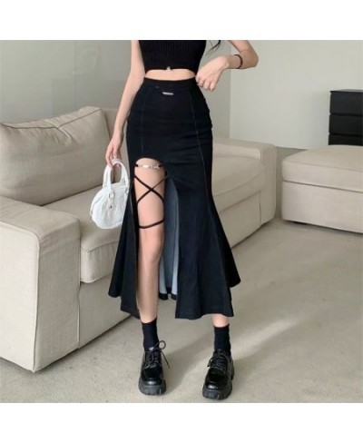 Long Skirt Women Solid Simple All Match High Waist side slit Skirts Womens Korean Fashion Females Casual Vintage Harajuku jup...