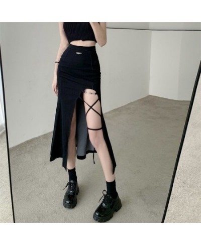 Long Skirt Women Solid Simple All Match High Waist side slit Skirts Womens Korean Fashion Females Casual Vintage Harajuku jup...