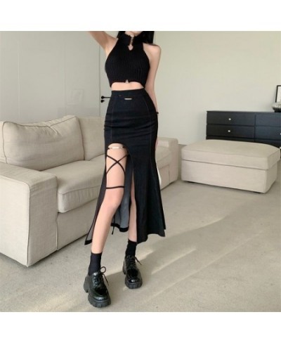 Long Skirt Women Solid Simple All Match High Waist side slit Skirts Womens Korean Fashion Females Casual Vintage Harajuku jup...