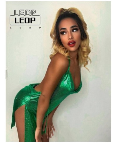 LEDP 2022 Summer Festive Clothing Bling Glitter Women Halter Mini Dress Side Slit Open Back Skinny Sexy Streetwear Party Club...