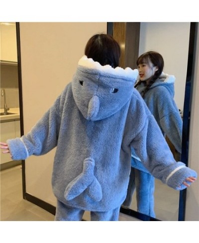 Shark Women's Pajamas Flannel Hooded Sleepwear Kawaii Pijama Female Set with Pants Cute Pyjamas Halloween Party Loungewear $6...