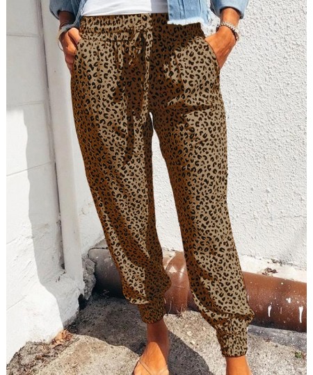 Women Leopard Printed Trousers Loose Lace-up Waist Long Pants with Pockets For Daily Summer Spring Fall Pencil Pant Streetwea...