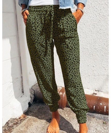 Women Leopard Printed Trousers Loose Lace-up Waist Long Pants with Pockets For Daily Summer Spring Fall Pencil Pant Streetwea...