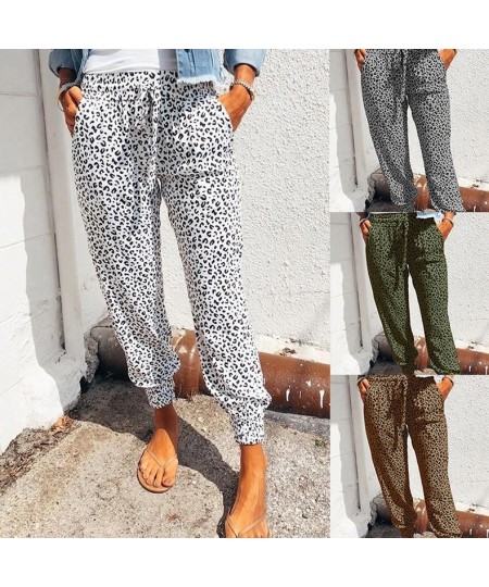 Women Leopard Printed Trousers Loose Lace-up Waist Long Pants with Pockets For Daily Summer Spring Fall Pencil Pant Streetwea...