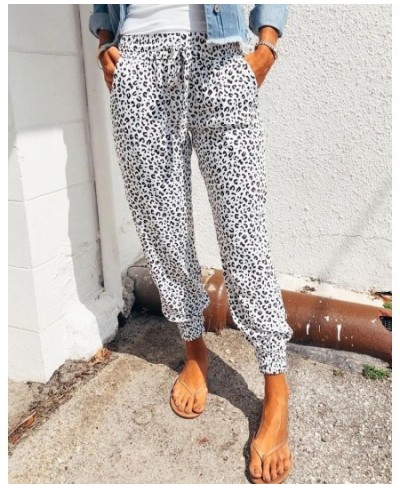 Women Leopard Printed Trousers Loose Lace-up Waist Long Pants with Pockets For Daily Summer Spring Fall Pencil Pant Streetwea...