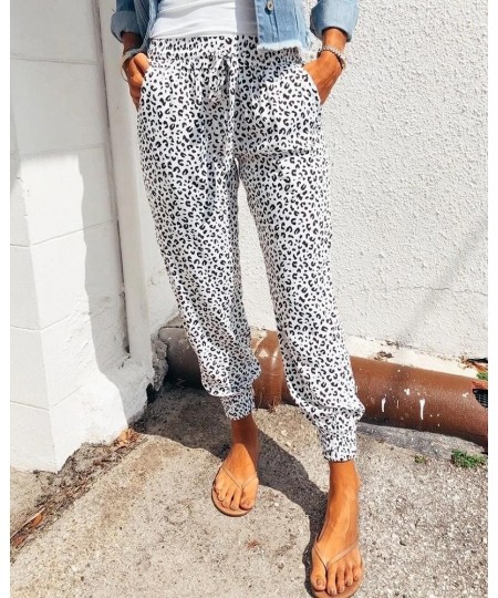 Women Leopard Printed Trousers Loose Lace-up Waist Long Pants with Pockets For Daily Summer Spring Fall Pencil Pant Streetwea...