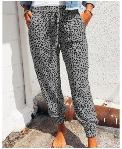 Women Leopard Printed Trousers Loose Lace-up Waist Long Pants with Pockets For Daily Summer Spring Fall Pencil Pant Streetwea...