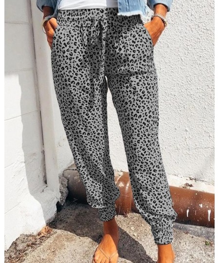 Women Leopard Printed Trousers Loose Lace-up Waist Long Pants with Pockets For Daily Summer Spring Fall Pencil Pant Streetwea...