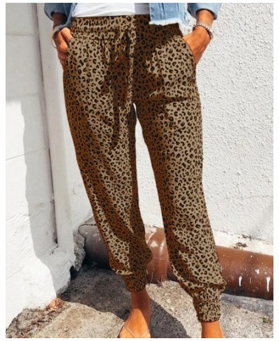 Women Leopard Printed Trousers Loose Lace-up Waist Long Pants with Pockets For Daily Summer Spring Fall Pencil Pant Streetwea...