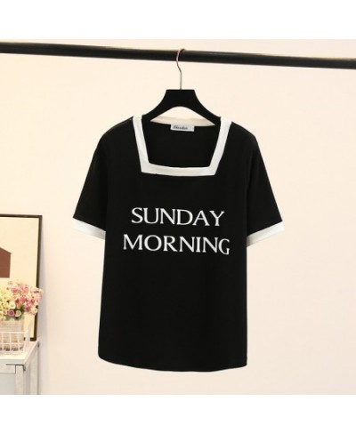 Plus Size Basic T-Shirt Women 2023 Summer Printed Letter Block Color Square Collar Tees Short Sleeve Tops Oversize Curve $33....