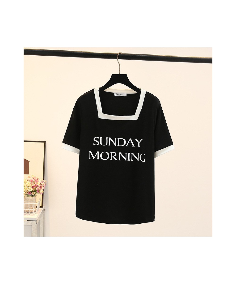 Plus Size Basic T-Shirt Women 2023 Summer Printed Letter Block Color Square Collar Tees Short Sleeve Tops Oversize Curve $33....