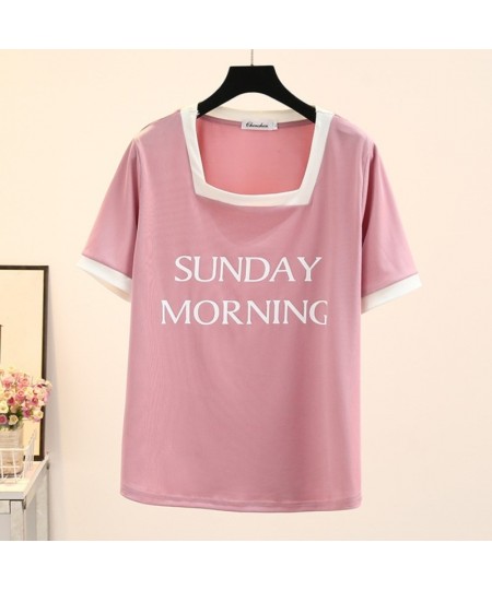 Plus Size Basic T-Shirt Women 2023 Summer Printed Letter Block Color Square Collar Tees Short Sleeve Tops Oversize Curve $33....