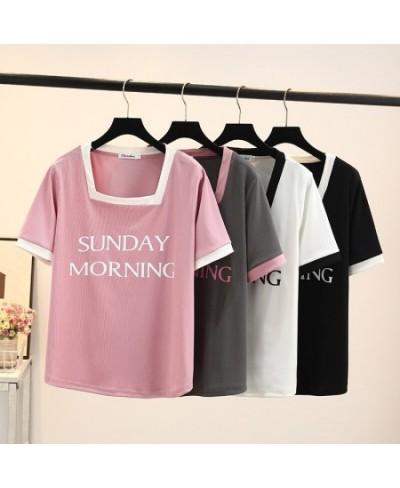 Plus Size Basic T-Shirt Women 2023 Summer Printed Letter Block Color Square Collar Tees Short Sleeve Tops Oversize Curve $33....