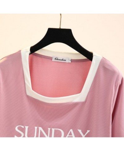 Plus Size Basic T-Shirt Women 2023 Summer Printed Letter Block Color Square Collar Tees Short Sleeve Tops Oversize Curve $33....