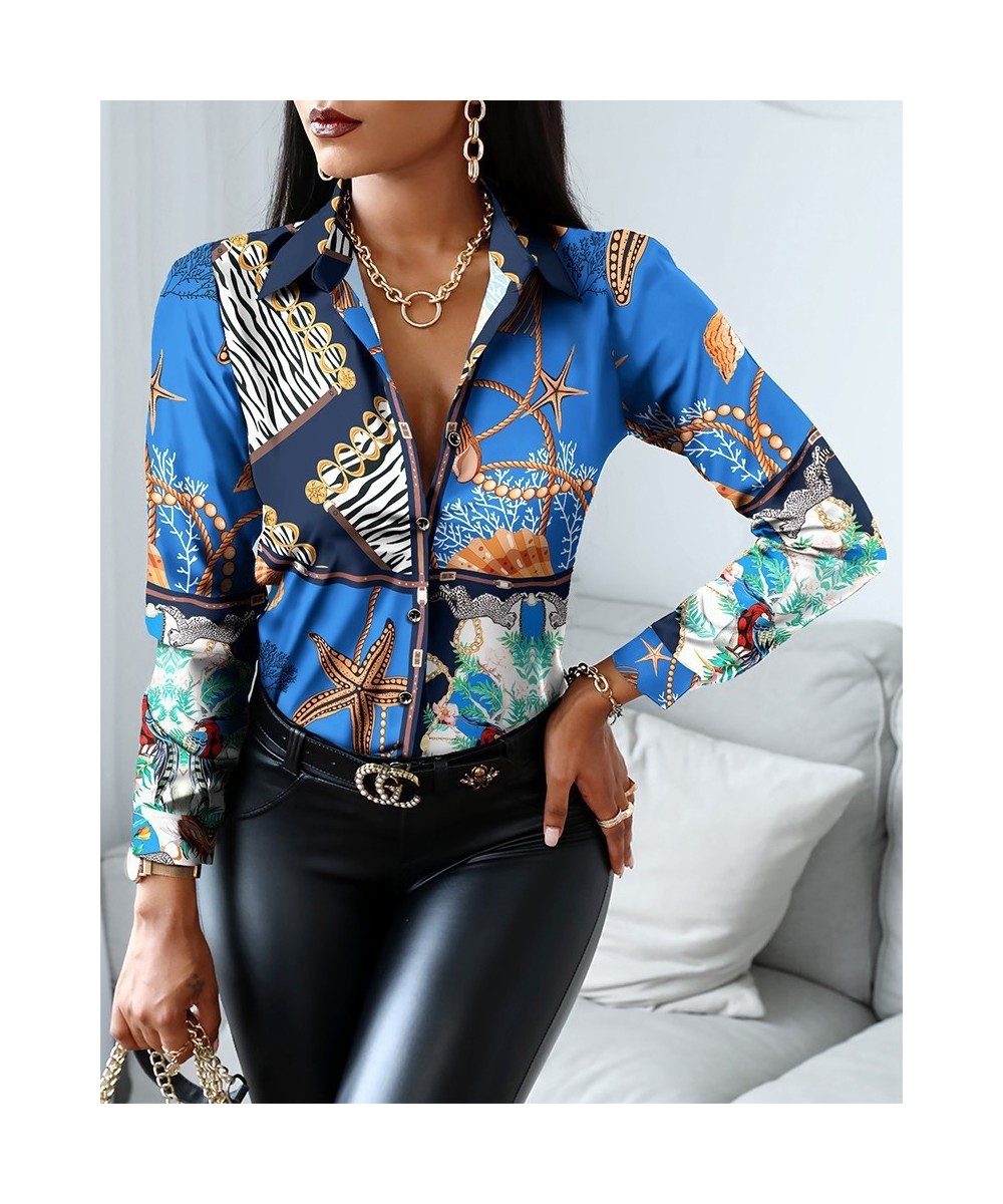 Women's Fashion Print Long Sleeve Shirt Women Spring White Blouses Buttons Casual Shirts Office Top Blouse For Femme Clothing...