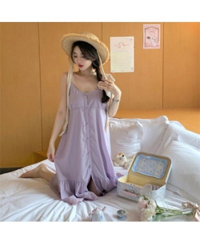 Purple Sleepshirts Women Summer Baggy Chic Designed Sexy Sleepwear Popular Ins Breathable Gentle Sweet Aesthetic Leisure Hot ...