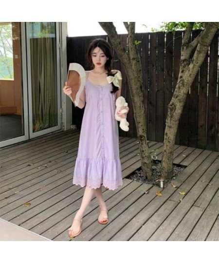 Purple Sleepshirts Women Summer Baggy Chic Designed Sexy Sleepwear Popular Ins Breathable Gentle Sweet Aesthetic Leisure Hot ...