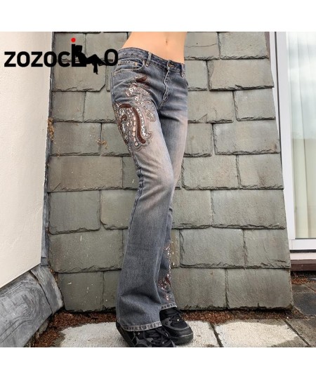 2023 Graphic Embroidery Jeans Women Vintage Low Waist Denim Trousers Fairycore Harajuku Skinny Flare Pants Grunge Y2K $47.79 ...