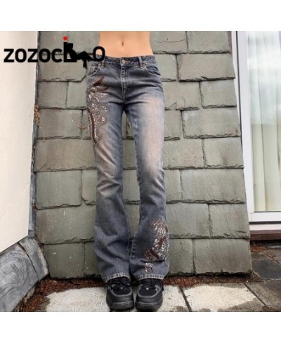 2023 Graphic Embroidery Jeans Women Vintage Low Waist Denim Trousers Fairycore Harajuku Skinny Flare Pants Grunge Y2K $47.79 ...