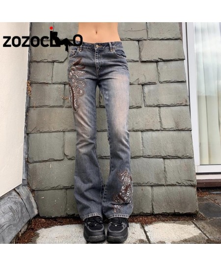 2023 Graphic Embroidery Jeans Women Vintage Low Waist Denim Trousers Fairycore Harajuku Skinny Flare Pants Grunge Y2K $47.79 ...