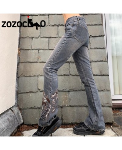 2023 Graphic Embroidery Jeans Women Vintage Low Waist Denim Trousers Fairycore Harajuku Skinny Flare Pants Grunge Y2K $47.79 ...