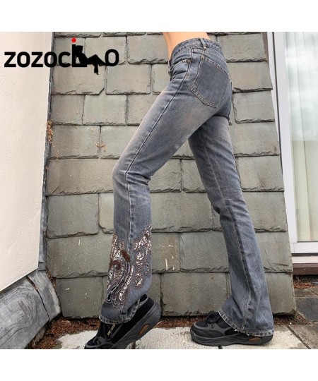 2023 Graphic Embroidery Jeans Women Vintage Low Waist Denim Trousers Fairycore Harajuku Skinny Flare Pants Grunge Y2K $47.79 ...