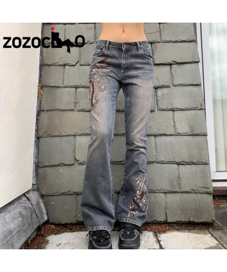 2023 Graphic Embroidery Jeans Women Vintage Low Waist Denim Trousers Fairycore Harajuku Skinny Flare Pants Grunge Y2K $47.79 ...