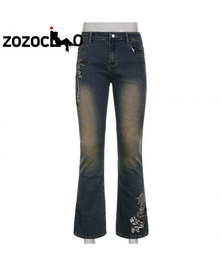 2023 Graphic Embroidery Jeans Women Vintage Low Waist Denim Trousers Fairycore Harajuku Skinny Flare Pants Grunge Y2K $47.79 ...