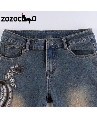 2023 Graphic Embroidery Jeans Women Vintage Low Waist Denim Trousers Fairycore Harajuku Skinny Flare Pants Grunge Y2K $47.79 ...