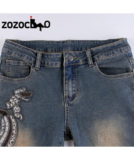 2023 Graphic Embroidery Jeans Women Vintage Low Waist Denim Trousers Fairycore Harajuku Skinny Flare Pants Grunge Y2K $47.79 ...