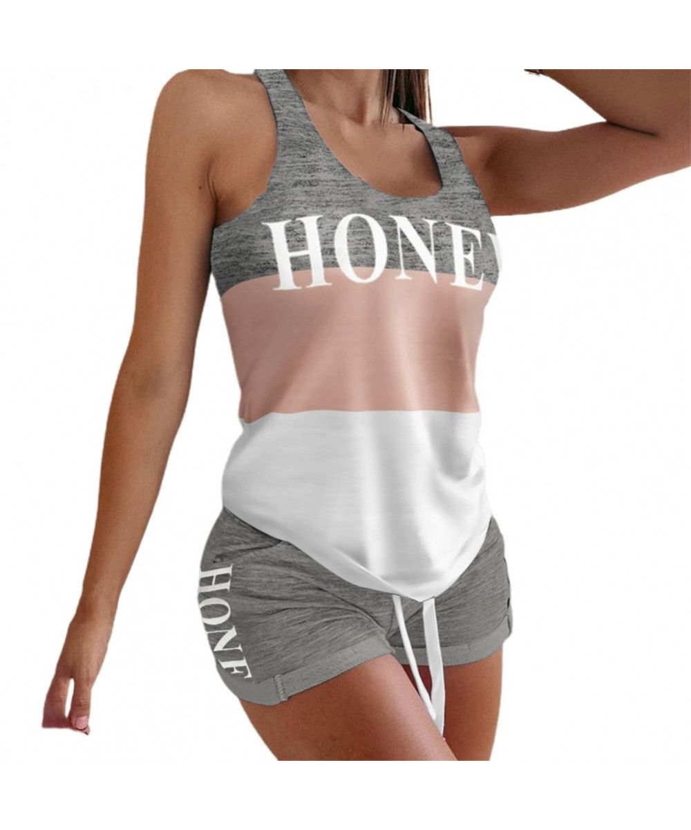 Tracksuit Pajama Sets Women Letter Design Drawstring Pajama Lounge Shorts Sets Female Summer Night Wear Suits $31.08 - Sleepw...