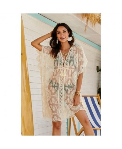 2022 Crochet White Knitted Beach Cover Up Dress Tunic Long Pareos Bikinis Swimwear Sexy Lace Beachwear $25.17 - Swimsuit