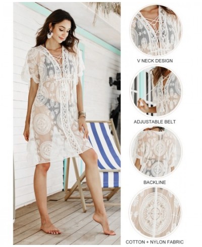 2022 Crochet White Knitted Beach Cover Up Dress Tunic Long Pareos Bikinis Swimwear Sexy Lace Beachwear $25.17 - Swimsuit