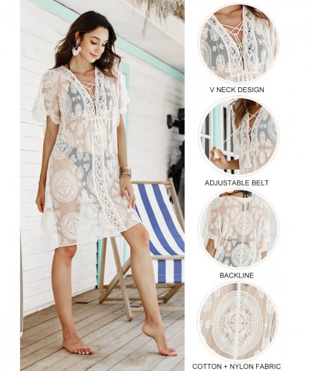 2022 Crochet White Knitted Beach Cover Up Dress Tunic Long Pareos Bikinis Swimwear Sexy Lace Beachwear $25.17 - Swimsuit