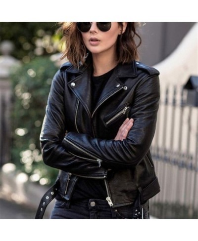 Leather coat women's new fashion cool top autumn short spring Korean PU motorcycle wear slim fit winter leather jacket trend ...