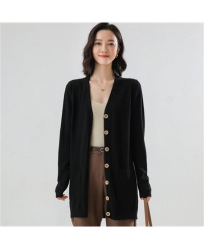 2021Lady wool Sweater Fashion medium long Cashmere Cardigan Women loose sweater for female outerwear coat with pockets H036 $...