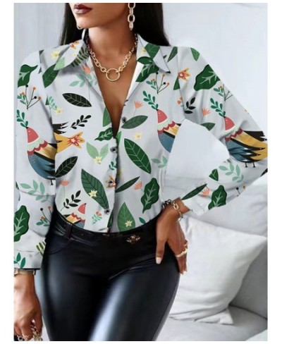 Women's Fashion Print Long Sleeve Shirt Women Spring White Blouses Buttons Casual Shirts Office Top Blouse For Femme Clothing...