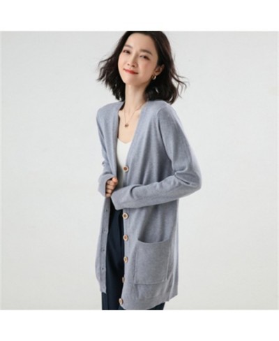 2021Lady wool Sweater Fashion medium long Cashmere Cardigan Women loose sweater for female outerwear coat with pockets H036 $...